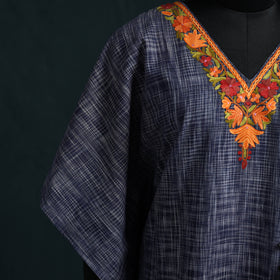 Blue - Kashmiri Aari Hand Embroidered Cotton Kaftan (Long) 52