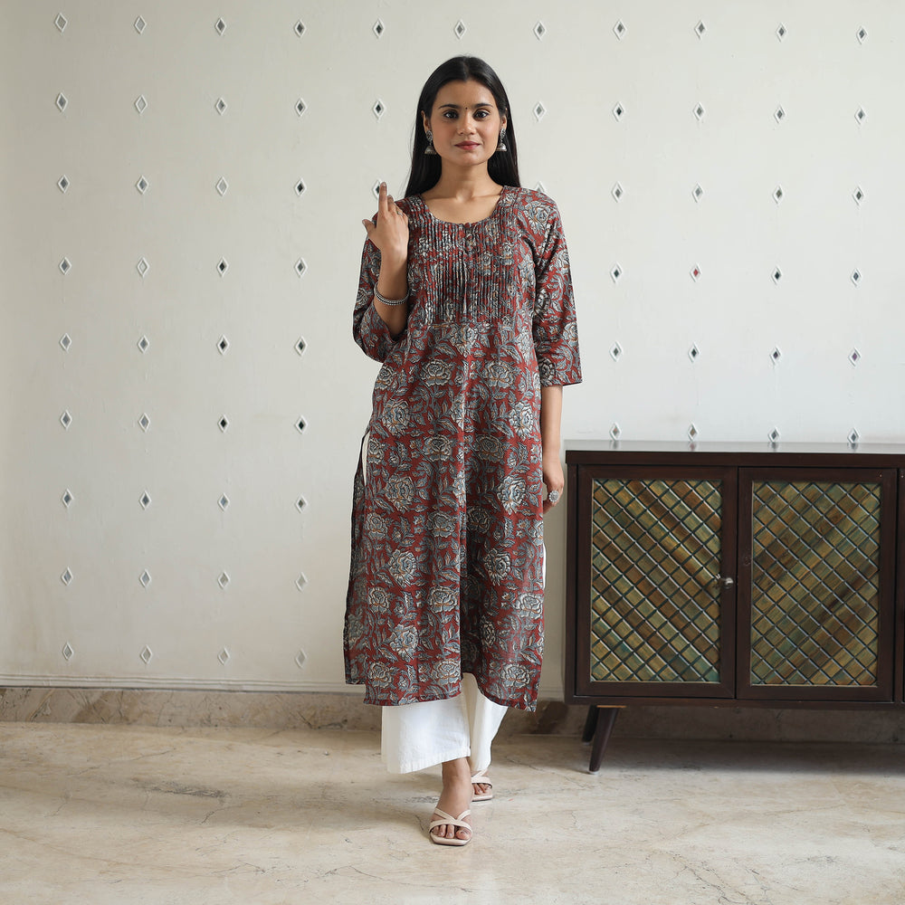 Red - Jahota Block Print Cotton Straight Kurta 26