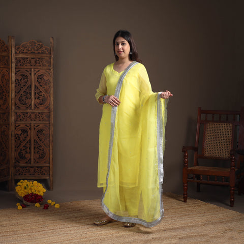 Sequin Work Plain Kota Doria Cotton Suit Set with Lace Work Dupatta for Women 08