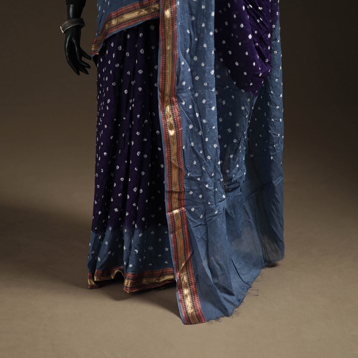 Blue - Kutch Rai Bandhani Pure Mul Cotton Saree with Blouse Piece 35