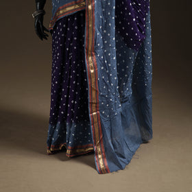 Blue - Kutch Rai Bandhani Pure Mul Cotton Saree with Blouse Piece 35