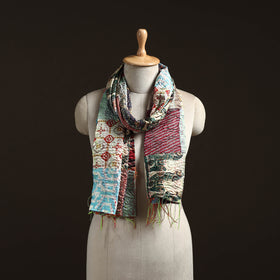 Patchwork Reversible Silk Bengal Hand Kantha Stitch Stole 62