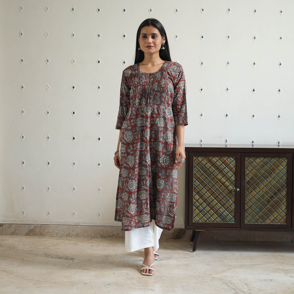 Red - Jahota Block Print Cotton Straight Kurta 26