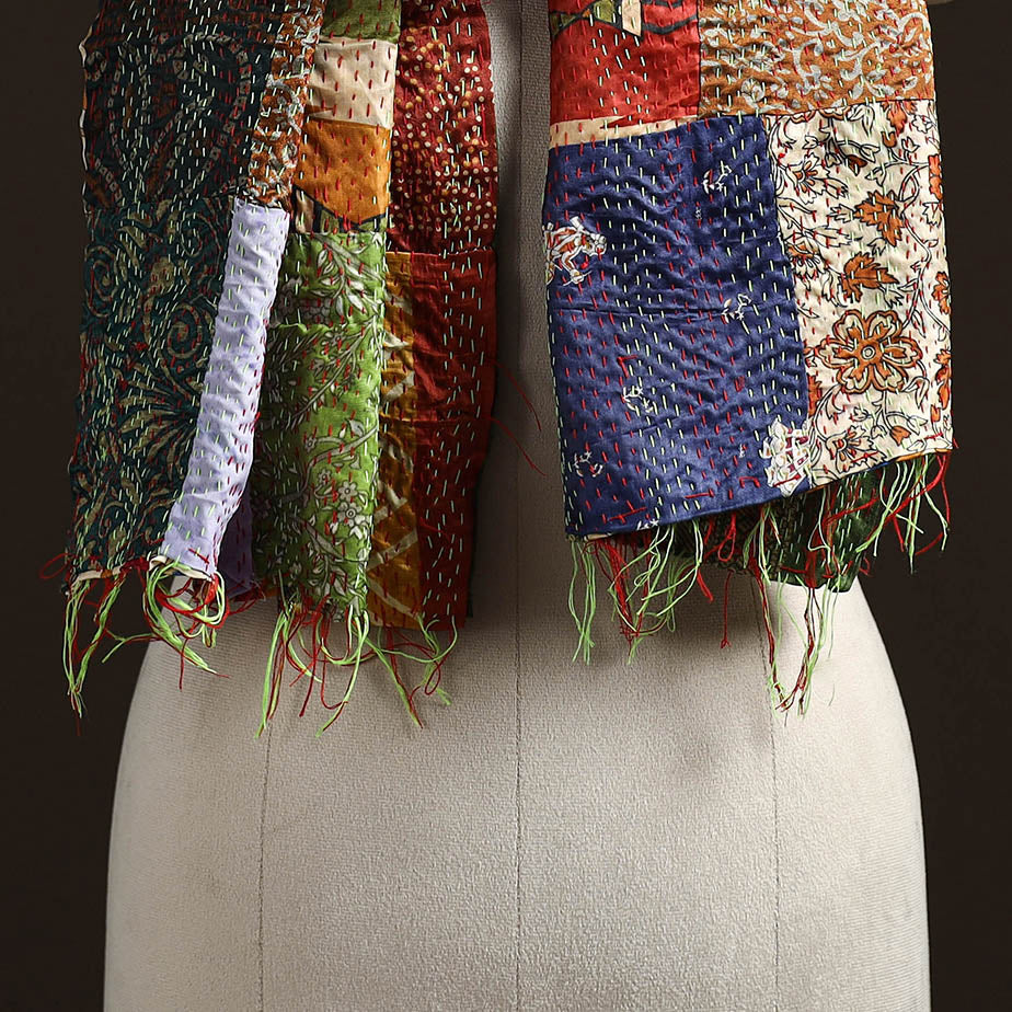 Patchwork Reversible Silk Bengal Hand Kantha Stitch Stole 63