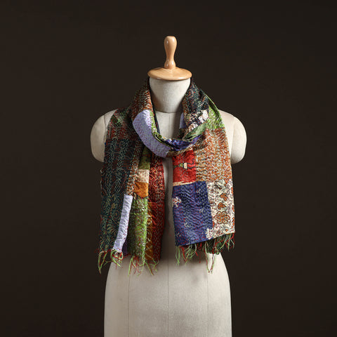 Patchwork Reversible Silk Bengal Hand Kantha Stitch Stole 63