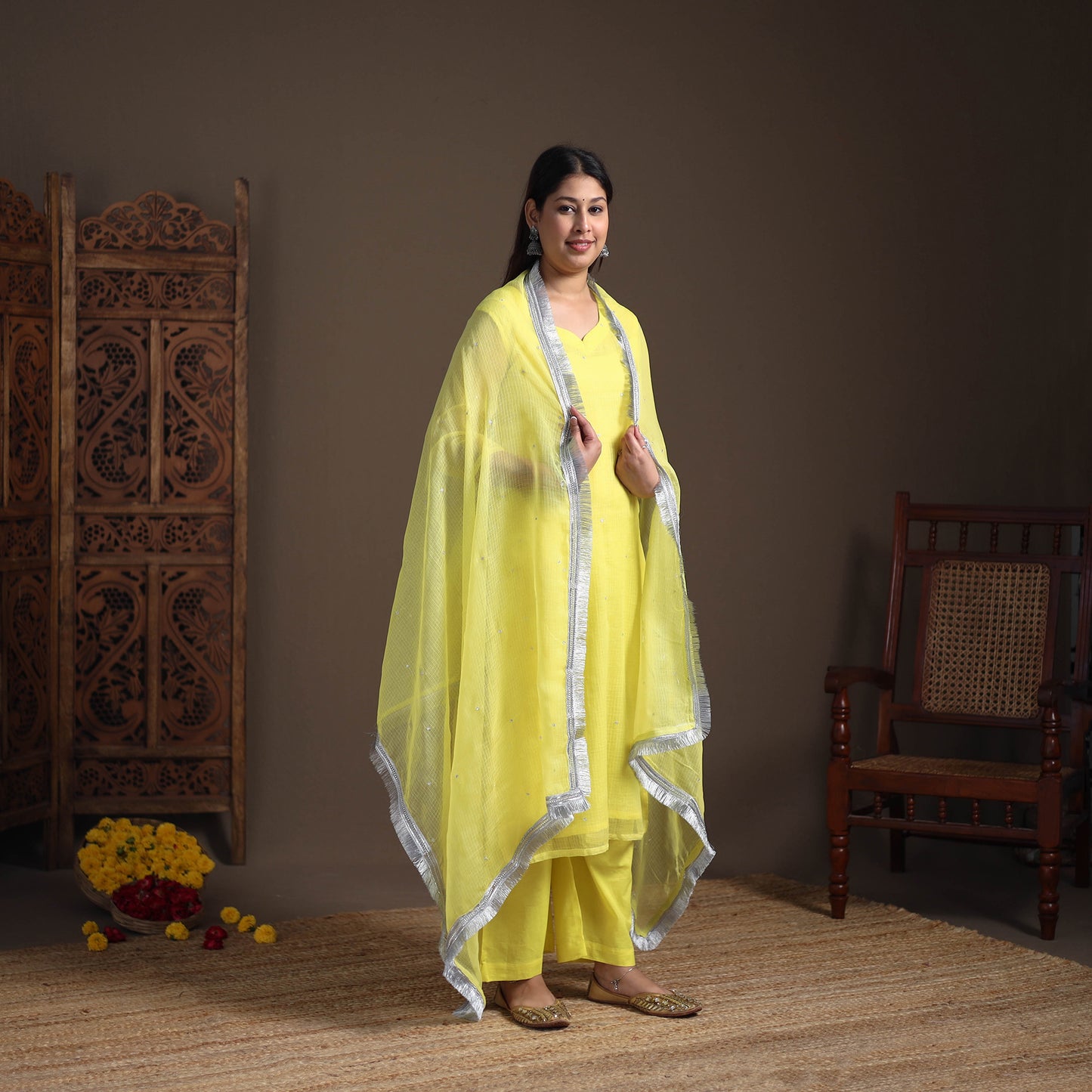 Sequin Work Plain Kota Doria Cotton Suit Set with Lace Work Dupatta for Women 08