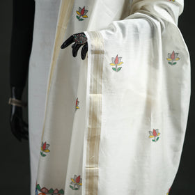 Handloom Chanderi Silk Handpainted Madhubani Dupatta with Zari Border 19