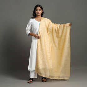 Yellow - bengal silk cotton sequin work handloom dupatta 24