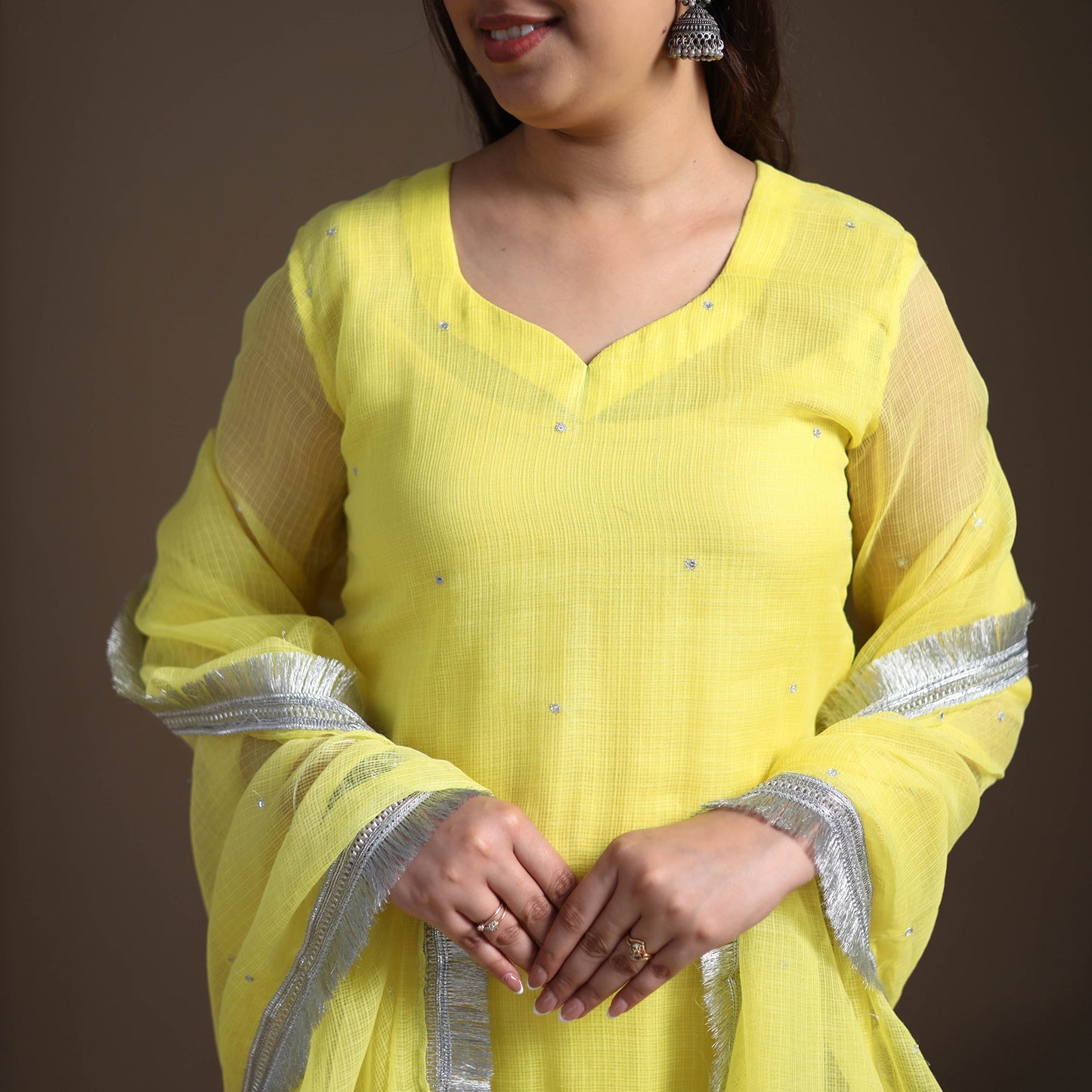 Sequin Work Plain Kota Doria Cotton Suit Set with Lace Work Dupatta for Women 08