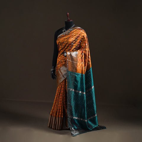 Traditional Pochampally Ikat Handwoven Pure Silk Pattu Saree with Rudraksha Border 11