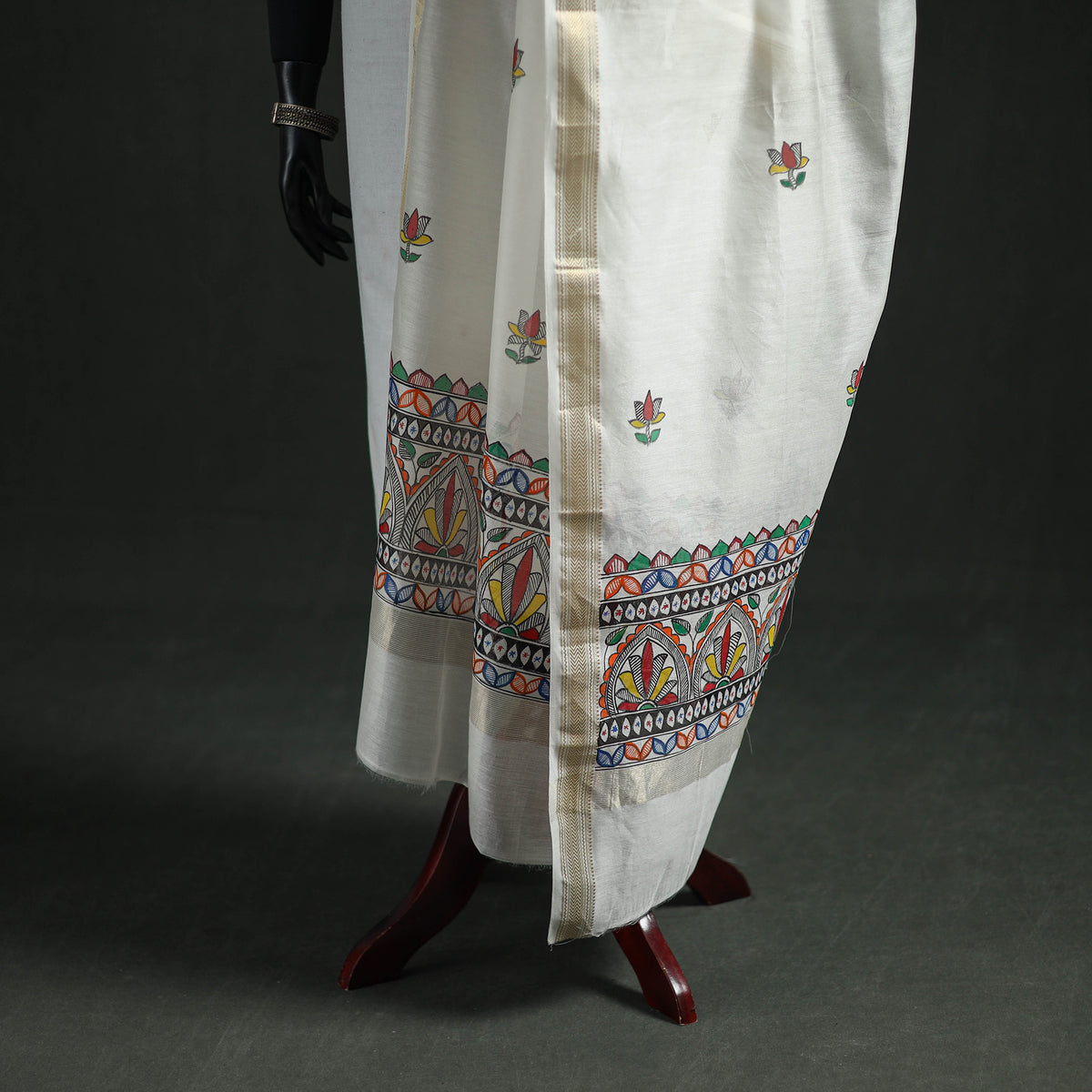 Handloom Chanderi Silk Handpainted Madhubani Dupatta with Zari Border 19