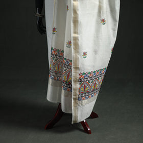 Handloom Chanderi Silk Handpainted Madhubani Dupatta with Zari Border 19