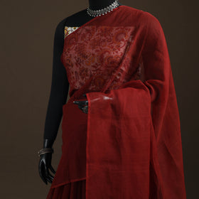 Maroon - Nazaakat Kota Doria Cotton Plain Saree with Blouse Piece & Earrings 01