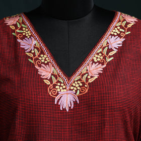 Red - Kashmiri Aari Hand Embroidered Cotton Kaftan (Long) 53