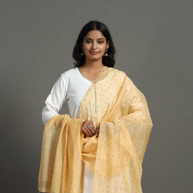 Yellow - bengal silk cotton sequin work handloom dupatta 24