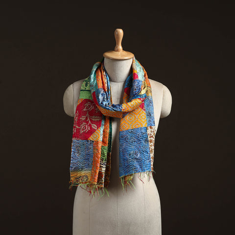 Patchwork Reversible Silk Bengal Hand Kantha Stitch Stole 66