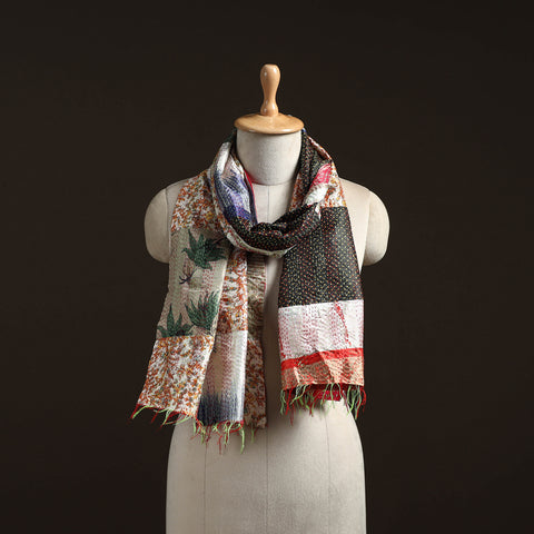 Patchwork Reversible Silk Bengal Hand Kantha Stitch Stole 67