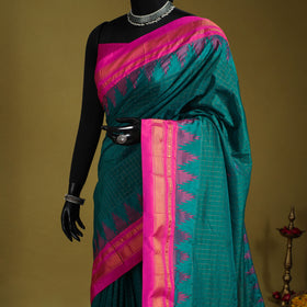 Green - mercerized cotton zari checks ilkal saree