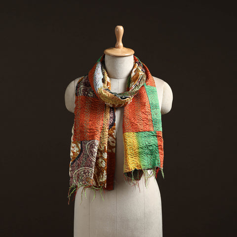 Patchwork Reversible Silk Bengal Hand Kantha Stitch Stole 68