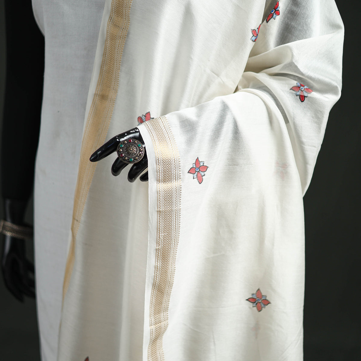 Handloom Chanderi Silk Handpainted Madhubani Dupatta with Zari Border 20