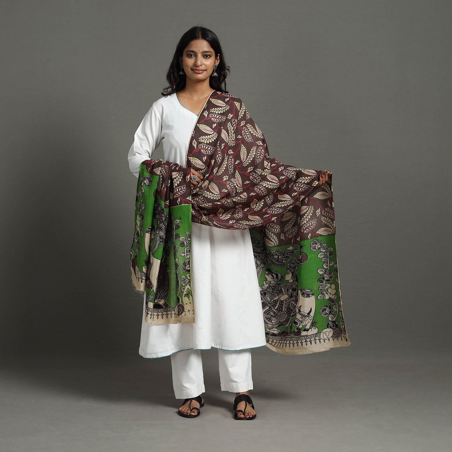 Brown - Printed Silk Cotton Kalamkari Dupatta 25