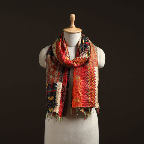 Patchwork Reversible Silk Bengal Hand Kantha Stitch Stole 69