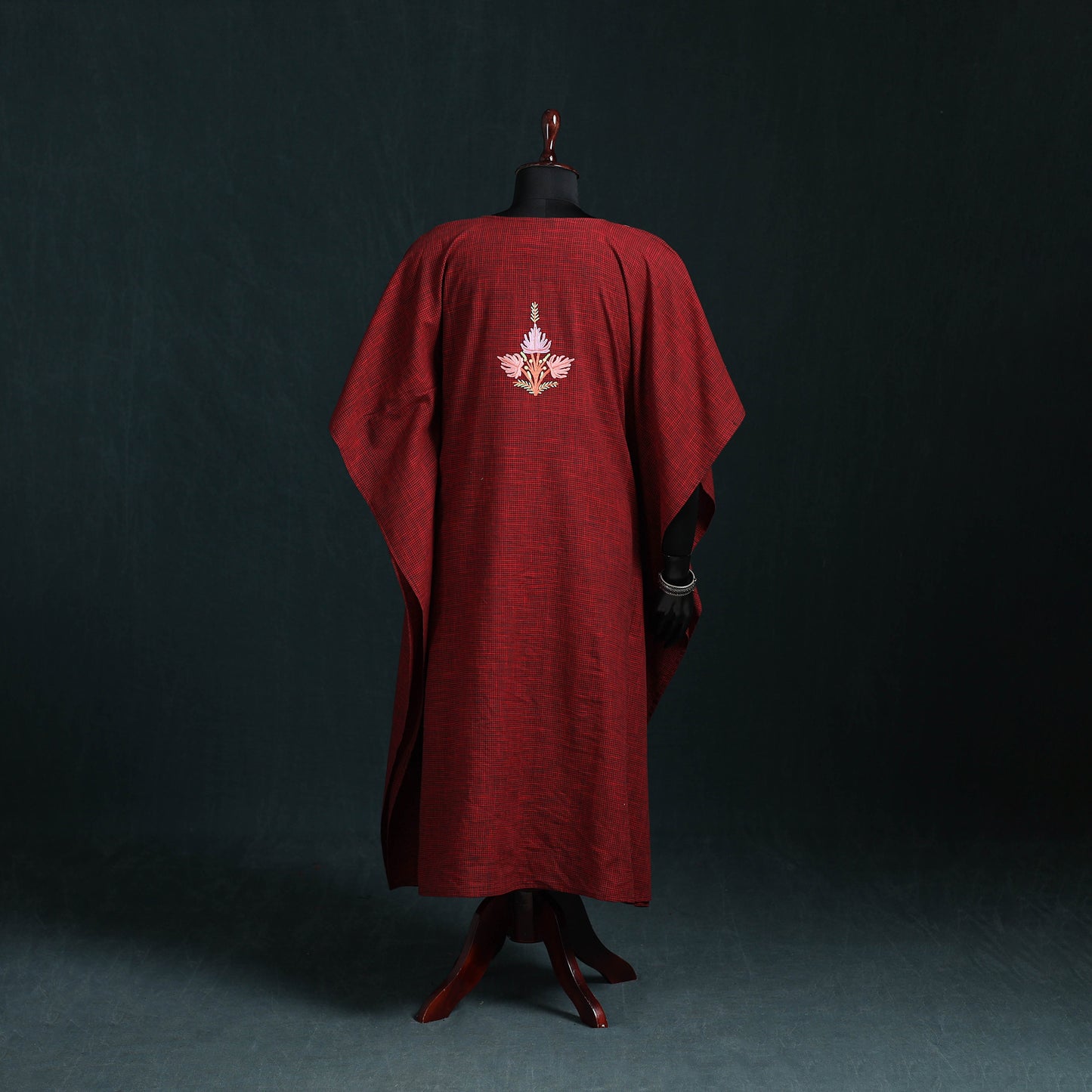 Red - Kashmiri Aari Hand Embroidered Cotton Kaftan (Long) 53