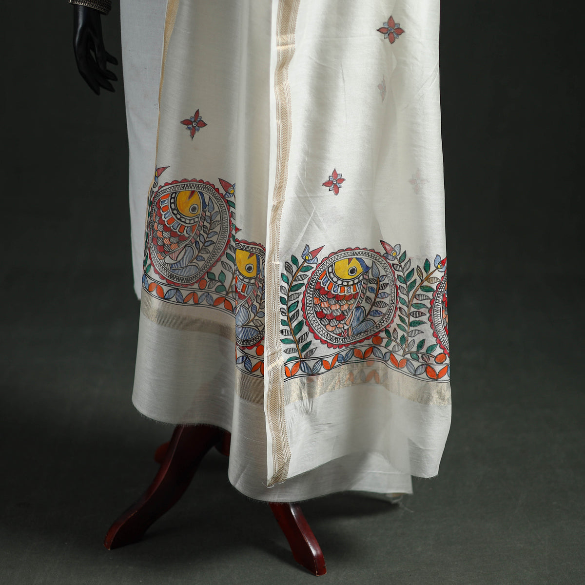 Handloom Chanderi Silk Handpainted Madhubani Dupatta with Zari Border 20