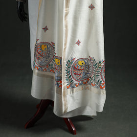Handloom Chanderi Silk Handpainted Madhubani Dupatta with Zari Border 20
