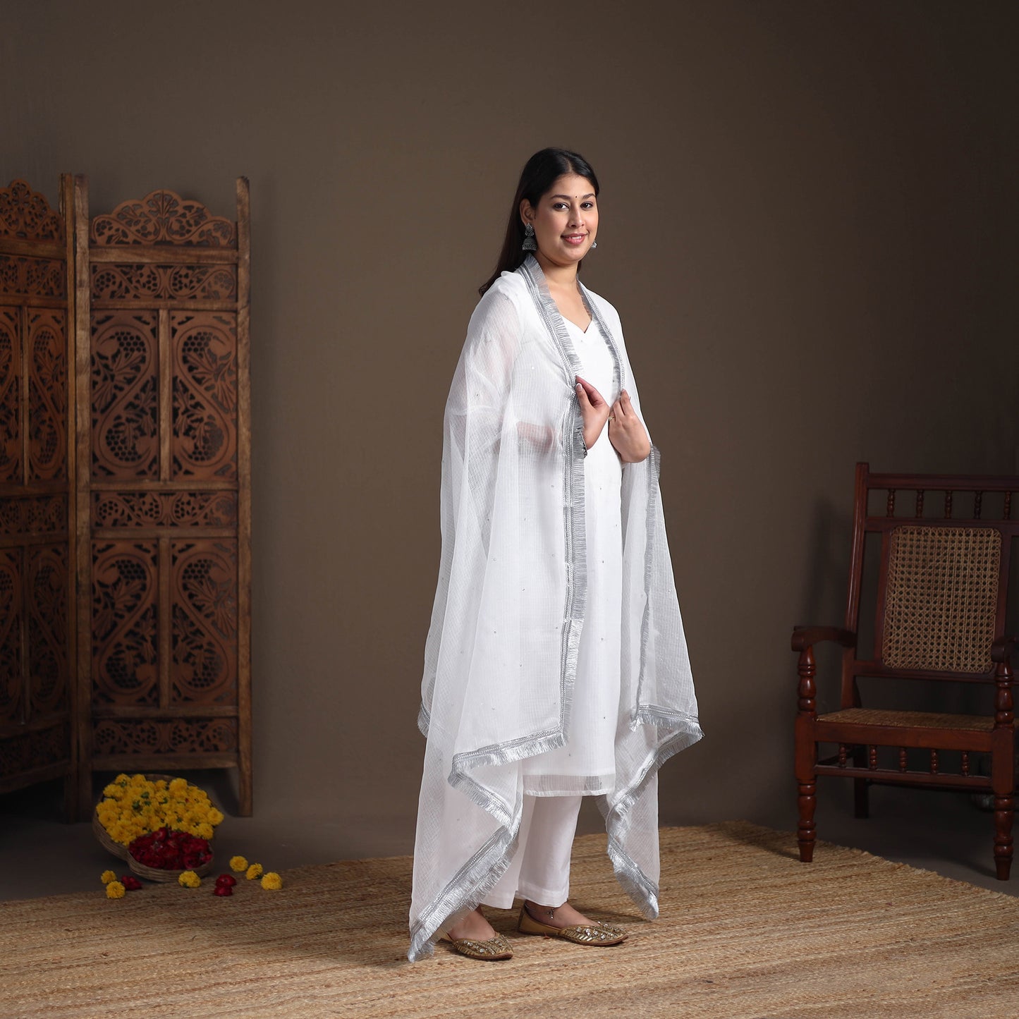Sequin Work Plain Kota Doria Cotton Suit Set with Lace Work Dupatta for Women 05