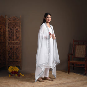 Sequin Work Plain Kota Doria Cotton Suit Set with Lace Work Dupatta for Women 05