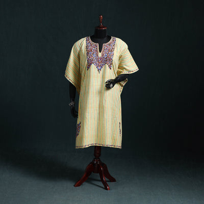 Yellow - Kashmiri Kashida Hand Embroidered Cotton Kaftan (Medium) 54