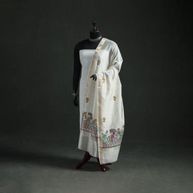 Handloom Chanderi Silk Handpainted Madhubani Dupatta with Zari Border 21