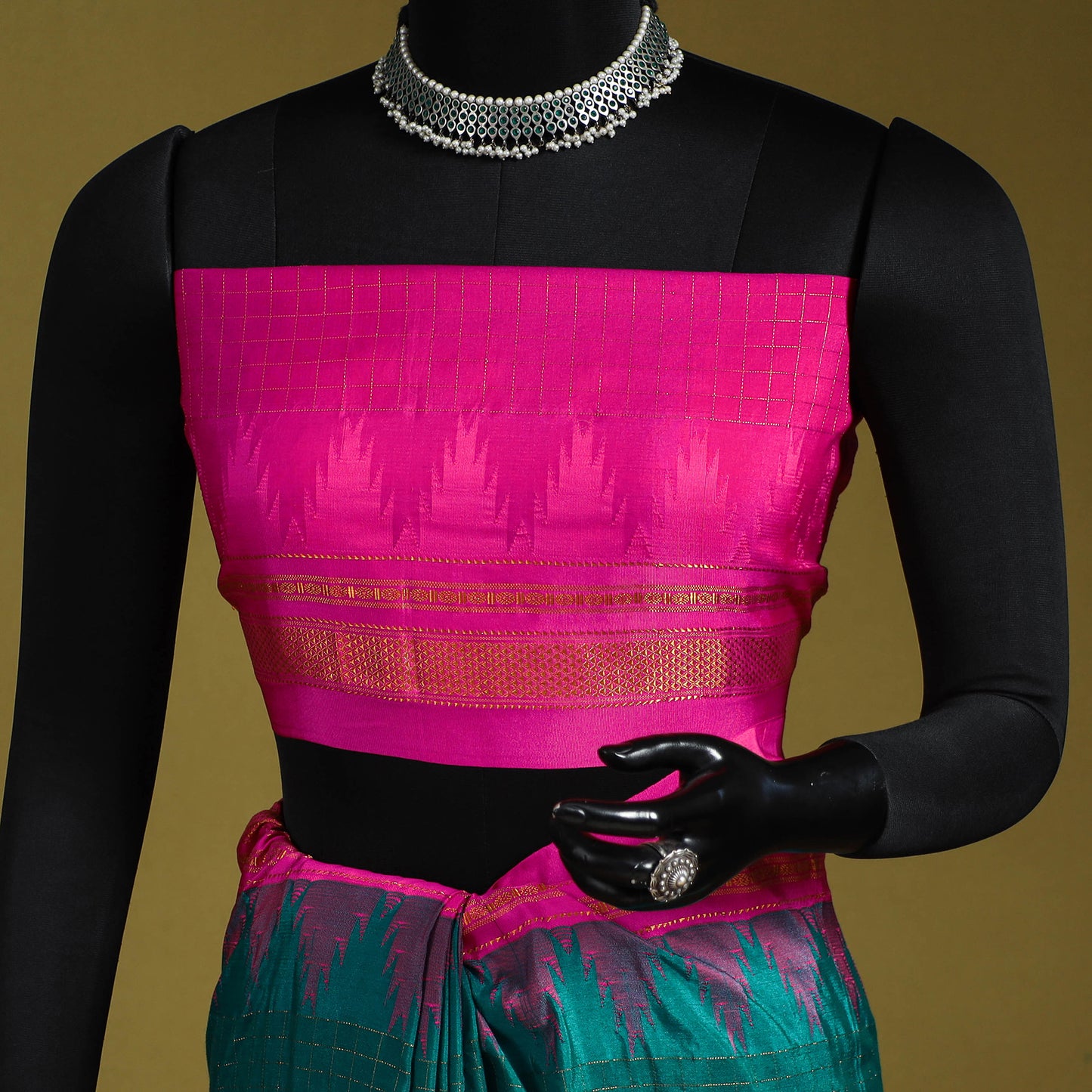 Green - mercerized cotton zari checks ilkal saree