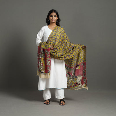 Yellow - Printed Silk Cotton Kalamkari Dupatta 26