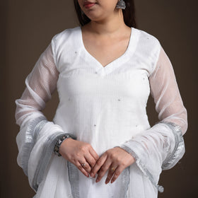 Sequin Work Plain Kota Doria Cotton Suit Set with Lace Work Dupatta for Women 05