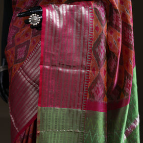 Pink - Traditional Pochampally Ikat Handwoven Pure Silk Pattu Saree with Rudraksha Border 12