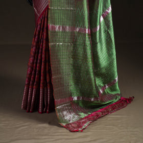 Pink - Traditional Pochampally Ikat Handwoven Pure Silk Pattu Saree with Rudraksha Border 12