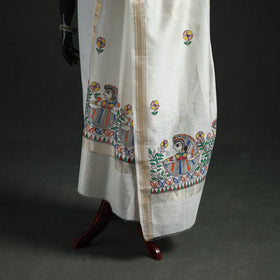 Handloom Chanderi Silk Handpainted Madhubani Dupatta with Zari Border 21