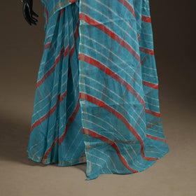 Blue - Kota Doria Cotton Leheriya Tie-Dye Saree with Blouse Piece & Earrings 02