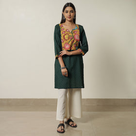 Buy Srikalahasti Kalamkari Patchwork Pintuck Plain Cotton Short Kurta 07 Online at iTokri.com