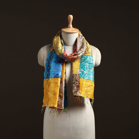 Patchwork Reversible Silk Bengal Hand Kantha Stitch Stole 73