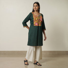 Buy Srikalahasti Kalamkari Patchwork Pintuck Plain Cotton Short Kurta 07 Online at iTokri.com