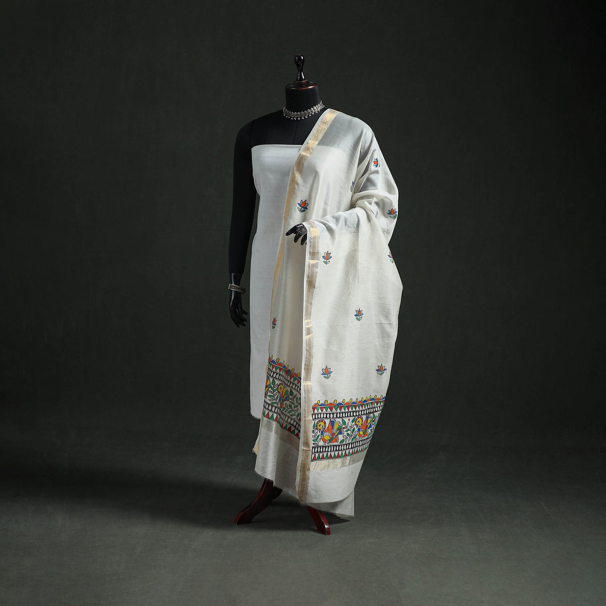 Handloom Chanderi Silk Handpainted Madhubani Dupatta with Zari Border 22