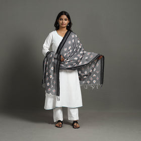 Grey - handloom cotton maniabandha ikat dupatta 27