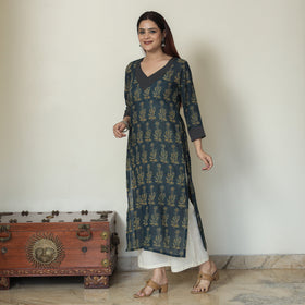 Buy Ajrakh Block Printed Mul Cotton Straight Kurta for Women
