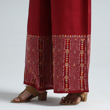 Red - Bengal Kantha Embroidery Cotton Palazzo 55