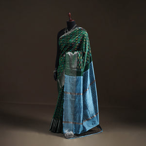 Green - Traditional Pochampally Ikat Handwoven Pure Silk Pattu Saree with Rudraksha Border 13