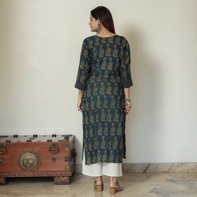 Buy Ajrakh Block Printed Mul Cotton Straight Kurta for Women