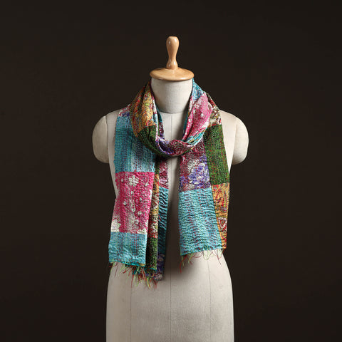 Patchwork Reversible Silk Bengal Hand Kantha Stitch Stole 75